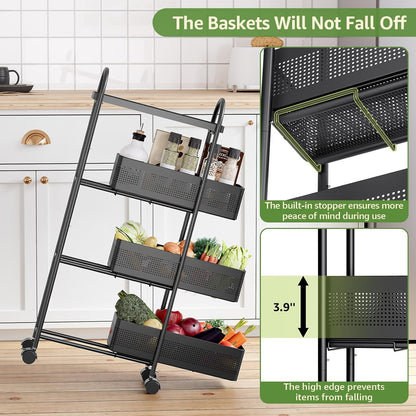 KINGRACK Slim Storage Cart with Drawer, 5-Tier Rolling Utility Cart on Wheels, Narrow Metal Cart for Space Save, Easy Assembly for Kitchen Cart, Craft Cart, Laundry, Bathroom, Nursery Organizer