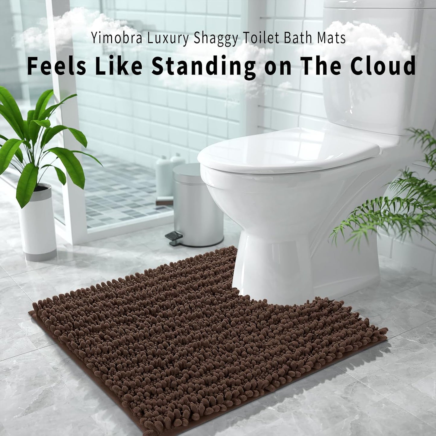Yimobra Bathroom Rugs Non Slip Washable - Ultra Soft Absorbent Chenille Bath Mat, Quick Dry Shaggy Floor Carpet for Tub Shower, Gray Home Decor Accessories, 24x17 Inch