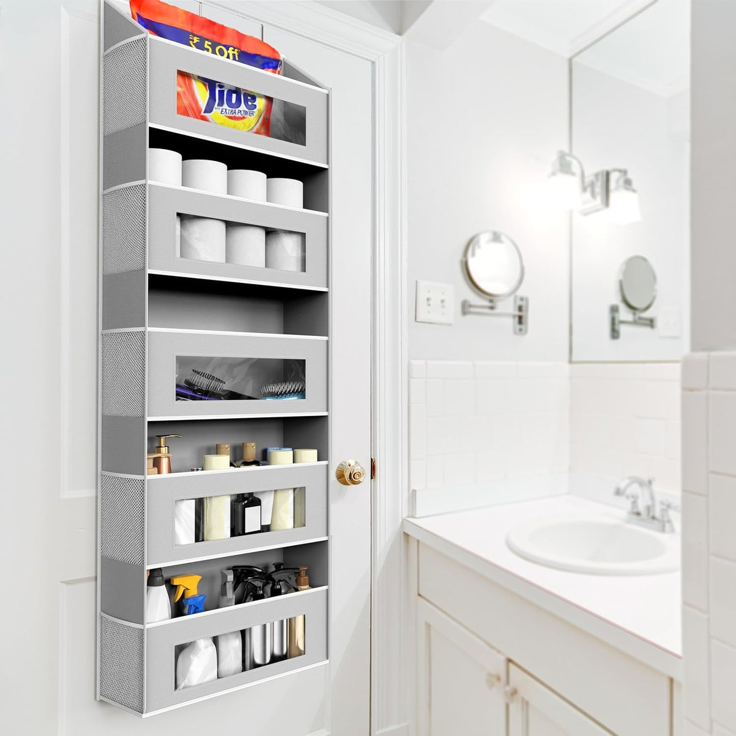 Simple Houseware Extra Large Heavy Duty Over the Door Organizer with 10 Clear Window Pockets, 80 lbs Capacity for Pantry, Closet, Bathroom, Gray