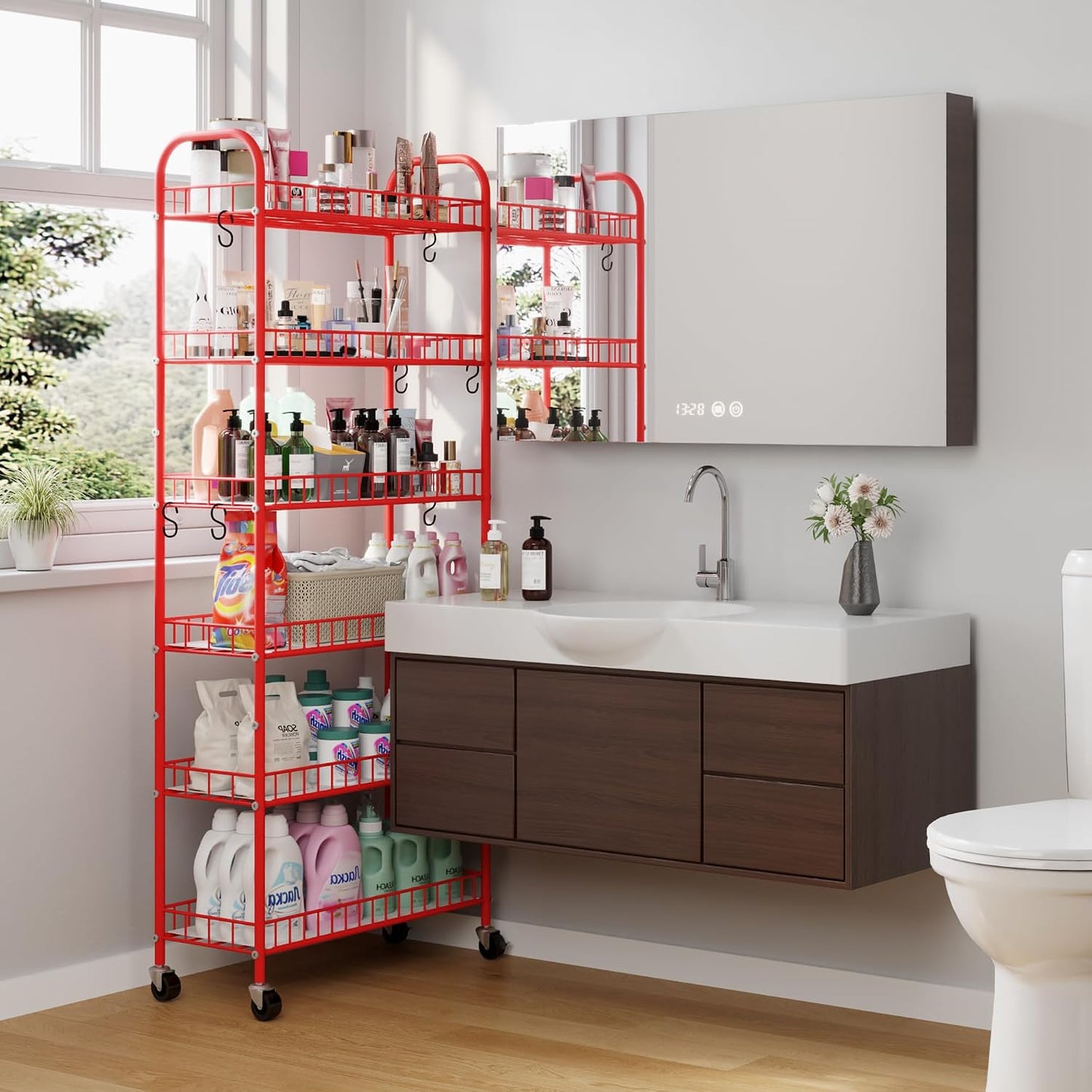 Slim Rolling Storage Cart with Wheels, Metal 6 Tier Spice Rack Mobile Shelving Unit Organizer Kitchen Utility Cart for Office Bathroom Kitchen Laundry Room Narrow Places (6inches)