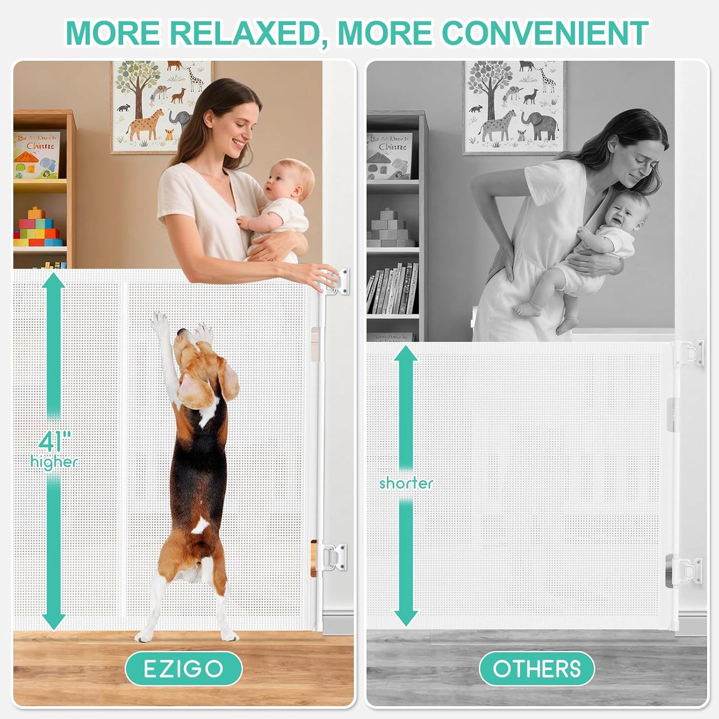 71 inch Retractable Baby Gates, EZIGO Extra Wide Baby Gate for Large Opening Extra Long Mesh Gate for Kids or Pet Dog Gate Child Safety Gate for Stairs Hallways Doorway Indoor Outdoor, Gray