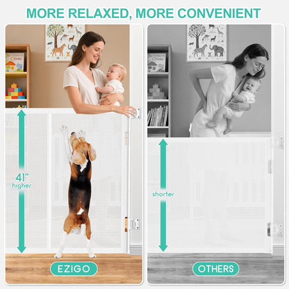 71 inch Retractable Baby Gates, EZIGO Extra Wide Baby Gate for Large Opening Extra Long Mesh Gate for Kids or Pet Dog Gate Child Safety Gate for Stairs Hallways Doorway Indoor Outdoor, Gray