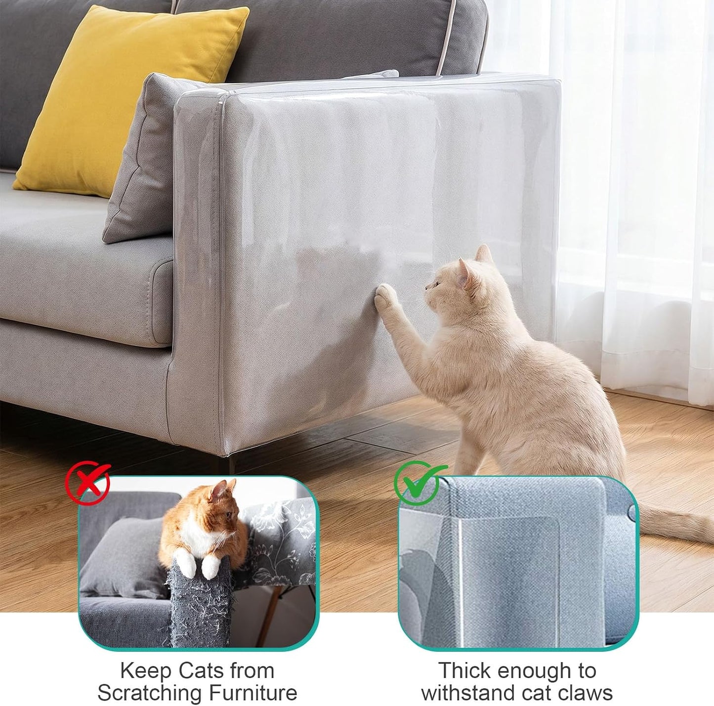 Cat Scratch Furniture Protector, 196.9" x 17.7" Thickened Transparent Self-Adhesive Couch Protector, No Residue Anti-Scratch Cat Claw Proof Pads for Sofa
