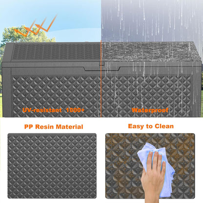 PatioZen 100 Gallon Resin Deck Box, Lockable Patio Outdoor Storage Box for Furniture, Garden Tools and Tools Storage, Waterproof Outside Storage Boxes - Black