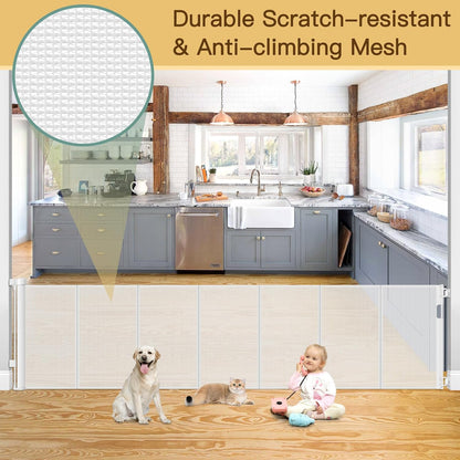 Reinforced 55" Wide Retractable Baby Gates with Reinforced Strips, Indoor/Outdoor Retractable Dog Gate for Doorway Prevent Bottom Drilling Through, No Bottom Bar Safety Mesh Baby Gate for Stair, Black