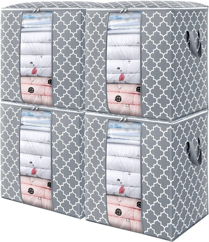 WISELIFE Storage Bags 3 Pack/100L Large Blanket Clothes Organization and Storage Containers for Comforters,Bedding, Foldable Organizer with Reinforced Handle, Clear Window, Sturdy Zippers,Gray