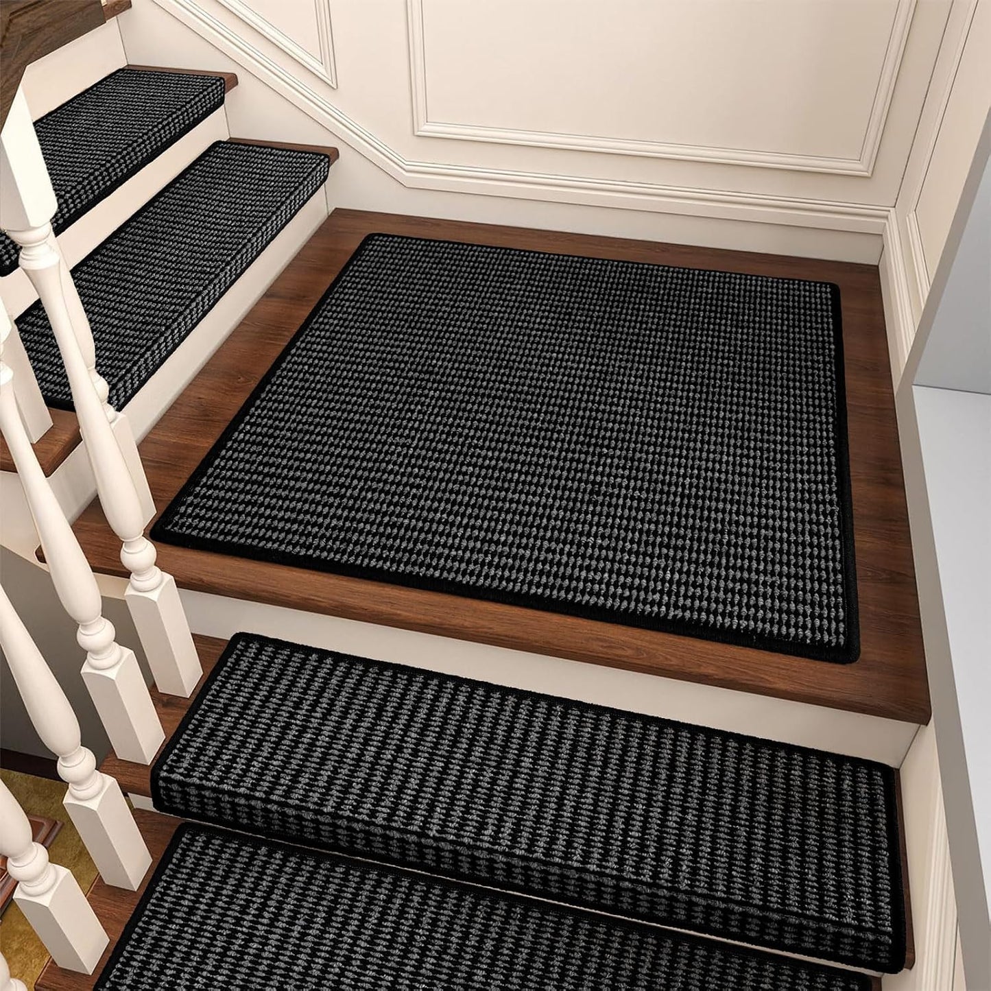 Brakki Bullnose Carpet Stair Treads, Non Slip Stair Treads for Wooden Steps Indoor, Stair Runner, Soft Stair Rugs, Edging Stair Protectors, Washable, 29.5"x9.5"x1.5" 14pcs, Beige
