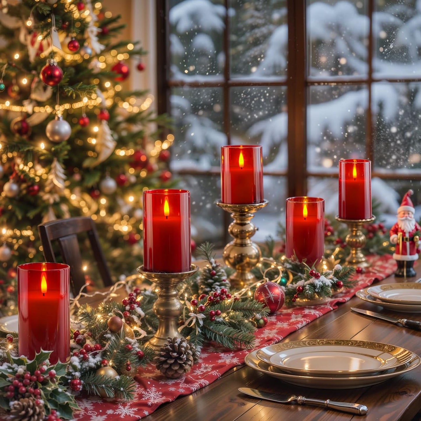 Homemory Green Glass Flameless Candles, Battery Operated LED Pillar Candles with Remote Control and Timer, Radiance Candles, Real Wax, Set of 3,D3 xH4 5" 6"