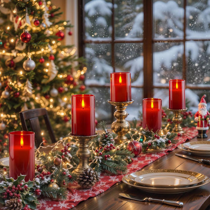 Homemory Green Glass Flameless Candles, Battery Operated LED Pillar Candles with Remote Control and Timer, Radiance Candles, Real Wax, Set of 3,D3 xH4 5" 6"