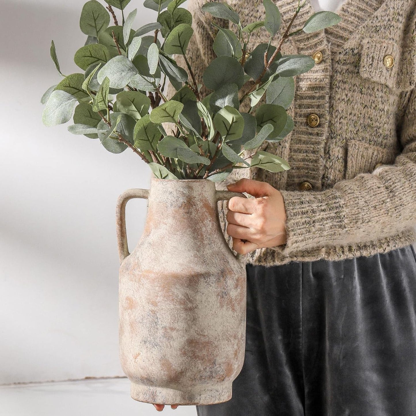 Ceramic Vase Set of 3, Modern Decorative Vases for Home Decor, Small Flower Pottery Vase Sets, Boho Farmhouse Rustic Vases for Living Room, Kitchen, Bedroom, Bathroom, Shelf, Table
