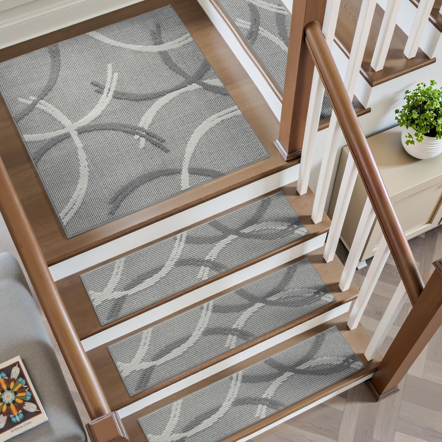 PADOOR Stair Treads Non Slip 15 PCS, 3D Peel and Stick Stair Treads for Wooden Steps Indoor, Residue-Free Adhesive Stair Runner for Kids, Elders & Pets, Washable Carpet for Stairs,8"x30",Brown