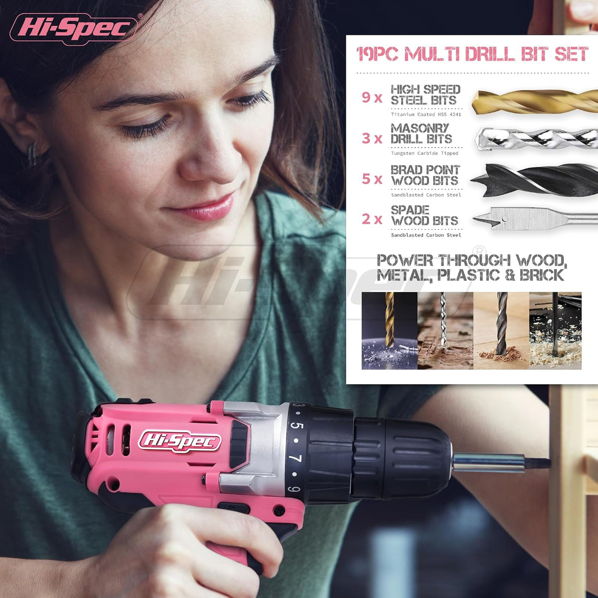 Hi-Spec Tool Kit with 3.6V USB Small Electric Screwdriver Set, Pink Drill Set for Women, Tool Kit for Home