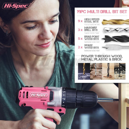 Hi-Spec Tool Kit with 3.6V USB Small Electric Screwdriver Set, Pink Drill Set for Women, Tool Kit for Home