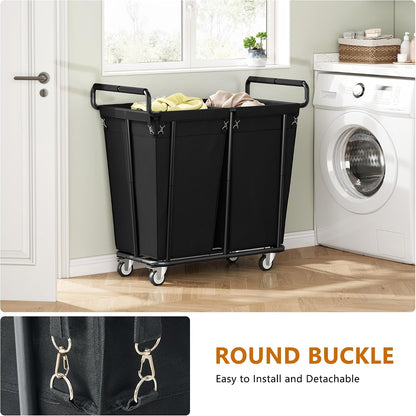 Gewudraw Large laundry hamper with Wheels, 3 Bag Big Rolling Laundry Hamper Sorter Cart, Extra Large Laundry Clothes Hamper, Heavy Duty Laundry Basket Organizer for Laundry Room,Bathroom,Black
