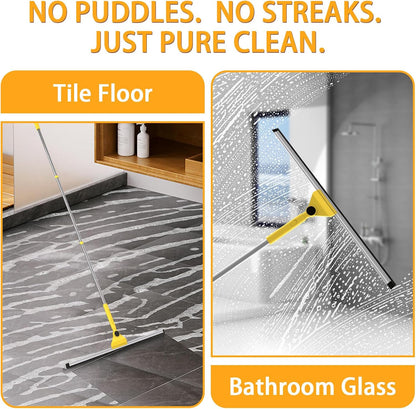 Dymoll Multi-Purpose V-Shaped Grout Brush with 16.9" Floor Squeegee Set, Long Handle Floor Scrub Brush for Cleaning Bathroom Tile Corner Baseboards, Squeegee for Cleaning Garage Floor Window Glass