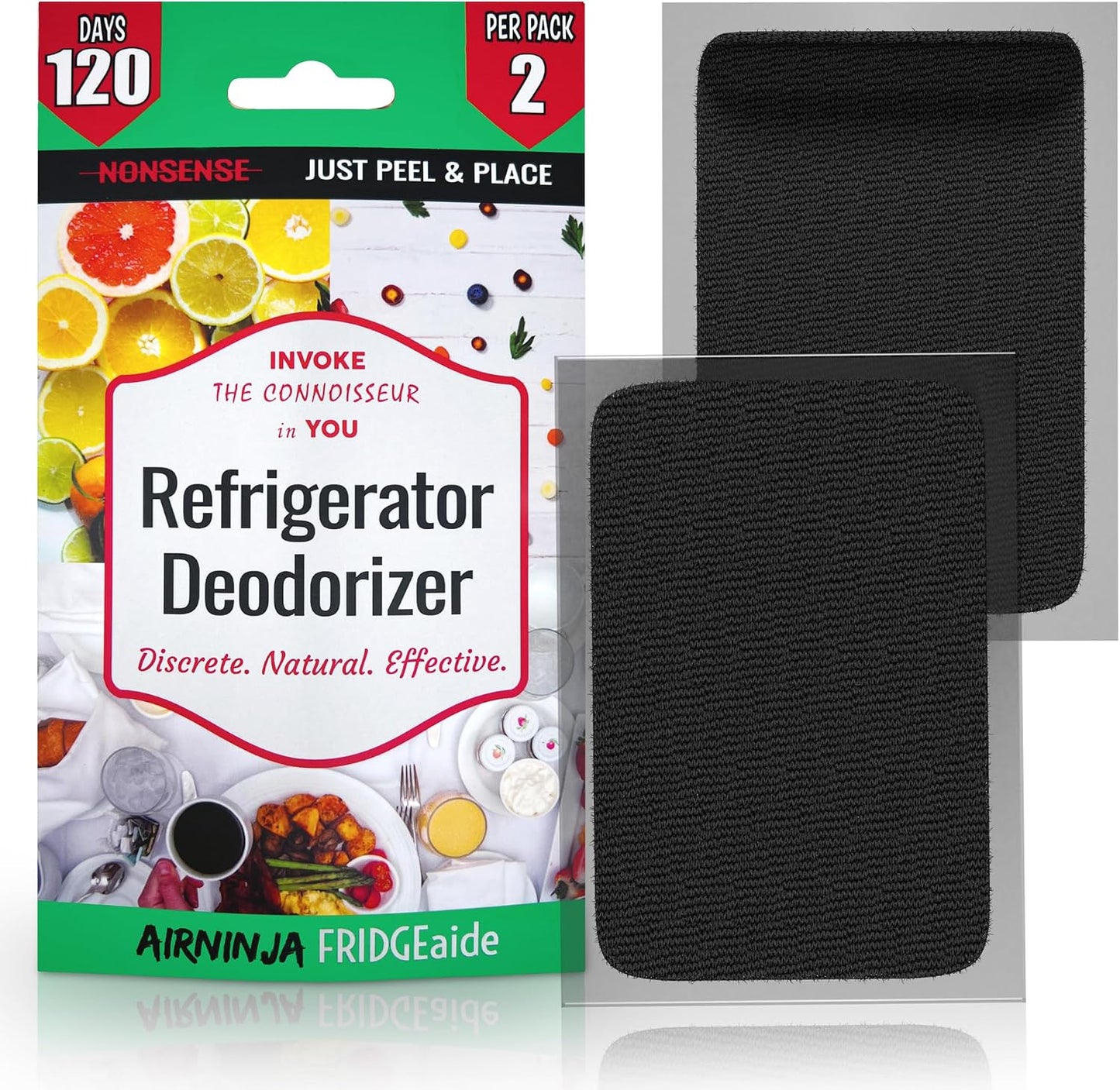 AIRNINJA Fridge Deodorizer - Natural Refrigerator Deodorizer Odor Eliminator - Beats Baking Soda and Bamboo Charcoal Air Purifying Bags - Activated Carbon Odor Absorber for Fridge & Freezer (2 pk)