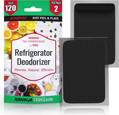 AIRNINJA Fridge Deodorizer - Natural Refrigerator Deodorizer Odor Eliminator - Beats Baking Soda and Bamboo Charcoal Air Purifying Bags - Activated Carbon Odor Absorber for Fridge & Freezer (2 pk)