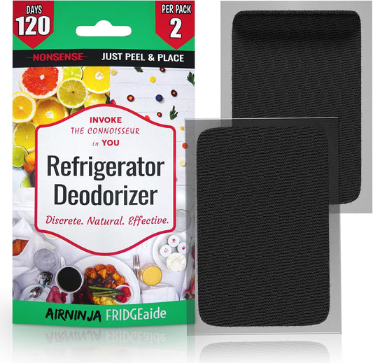 AIRNINJA Fridge Deodorizer - Natural Refrigerator Deodorizer Odor Eliminator - Beats Baking Soda and Bamboo Charcoal Air Purifying Bags - Activated Carbon Odor Absorber for Fridge & Freezer (2 pk)