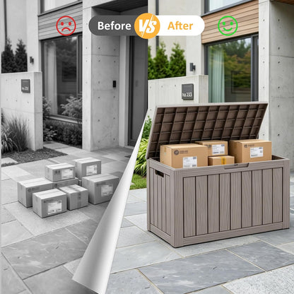 Package Delivery Box, Lockable Resin Outdoor Package, Waterproof Deck Box for Porches, Patios, Indoor & Outdoor Use (70 Gallon, Grey)