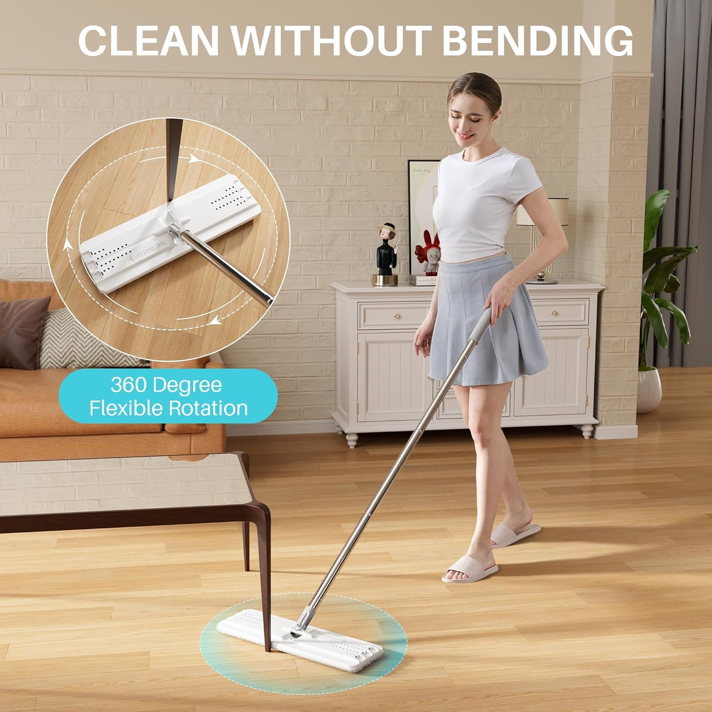 JOYMOOP Mop and Bucket Set, Flat Mops for Floor & Wall Cleaning, Commercial & Household Use, Hardwood Floor Mop with Long Handle & 4 Microfiber Pads