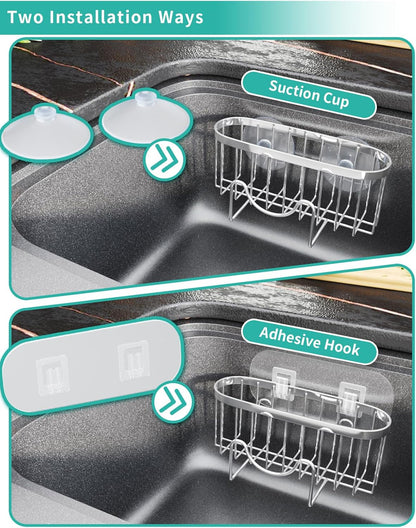 HapiRm Multifunctional Sponge Holder with Unique M-Shaped, 2 Installation Methods Kitchen Sink Caddy Organizer, Rustproof Stainless Steel Kitchen Organizers and Storage Essentials - Black