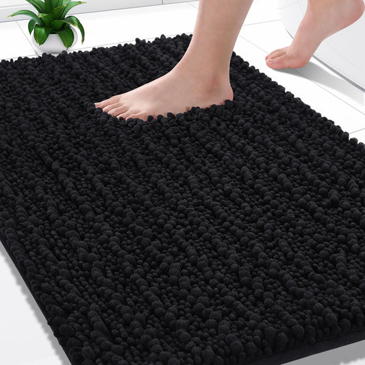 Yimobra Bathroom Rugs Non Slip Washable - Ultra Soft Absorbent Chenille Bath Mat, Quick Dry Shaggy Floor Carpet for Tub Shower, Gray Home Decor Accessories, 24x17 Inch