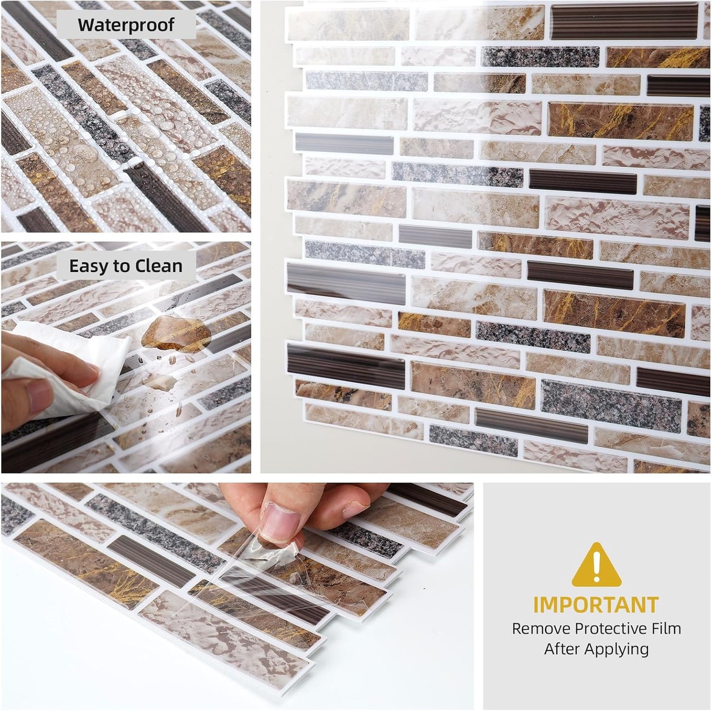 Vieshful 10 Sheet Peel and Stick Backsplash for Kitchen Wall - 12"x12" Smooth PVC 3D Visual Effect Marble Tile Stickers, Waterproof Self Adhesive Light Khaki Wall Tiles for Bathroom, Renter Friendly