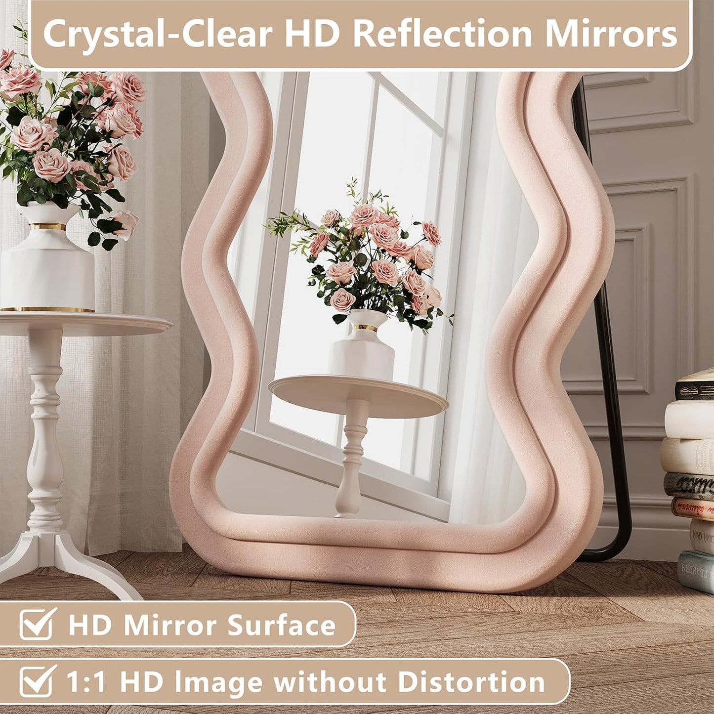 71"x32" Flannel Full Length Mirror, Arched Mirrors Full Length with Stand, Flannel Floor Mirror for Bedroom and Living Room, Full Body Mirror Hanging or Leaning, White