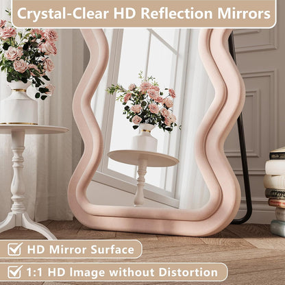 71"x32" Flannel Full Length Mirror, Arched Mirrors Full Length with Stand, Flannel Floor Mirror for Bedroom and Living Room, Full Body Mirror Hanging or Leaning, White