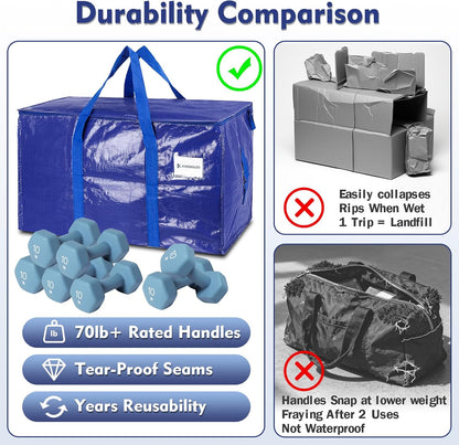 KYODOLED 10-Pack Clear Moving Bags Heavy Duty Extra Large, Storage Totes with Reinforced Handles, Zippers & Label Pocket, Transparent Packing Containers for College Dorm, Clothes, Bedding, Toys