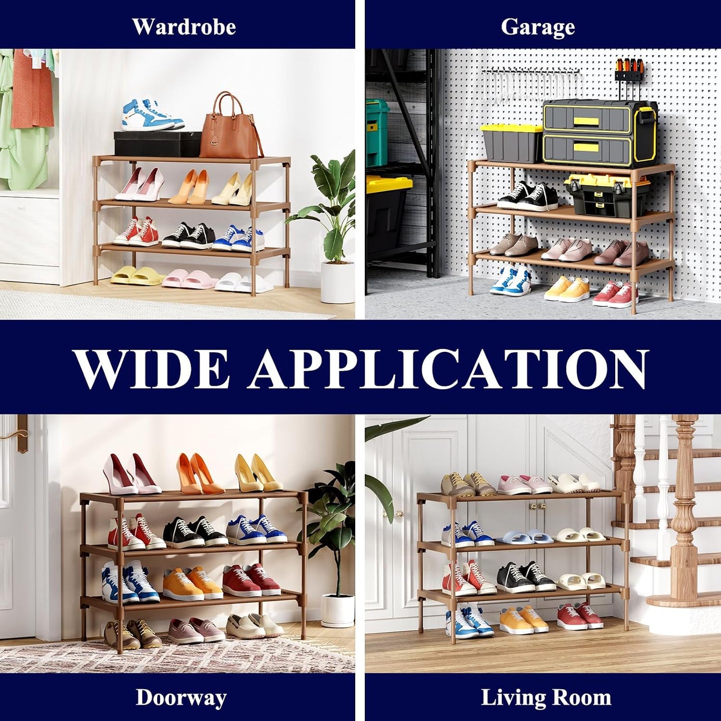 Kitsure Shoe Rack - Non-Woven Shoe Rack Shelf, Shoe Organizer for Closet, Entryway, Garage & Corridor, Stackable Shoe Shelves, 27.5" Wide - 3 Tier, Black