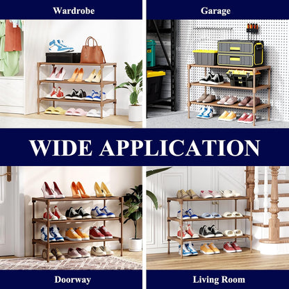 Kitsure Shoe Rack - Non-Woven Shoe Rack Shelf, Shoe Organizer for Closet, Entryway, Garage & Corridor, Stackable Shoe Shelves, 27.5" Wide - 3 Tier, Black