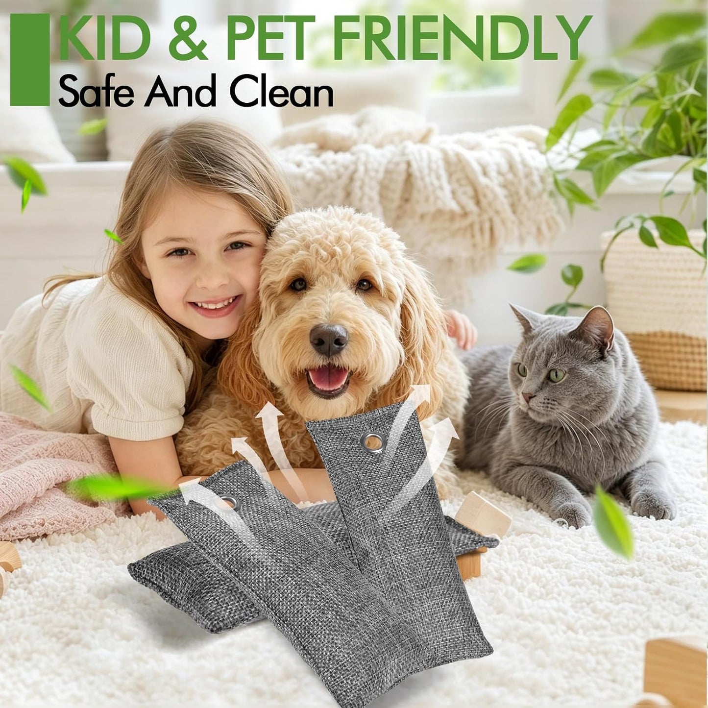 20 Pack Activated Charcoal Odor Absorber with 20 Pcs Hooks, Bamboo Charcoal air purifying Bags (50g/ Each), Shoe Deodorizer Odor Eliminator for Strong Odor, Car, Home, Pet, Closet