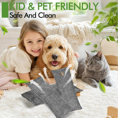 20 Pack Activated Charcoal Odor Absorber with 20 Pcs Hooks, Bamboo Charcoal air purifying Bags (50g/ Each), Shoe Deodorizer Odor Eliminator for Strong Odor, Car, Home, Pet, Closet