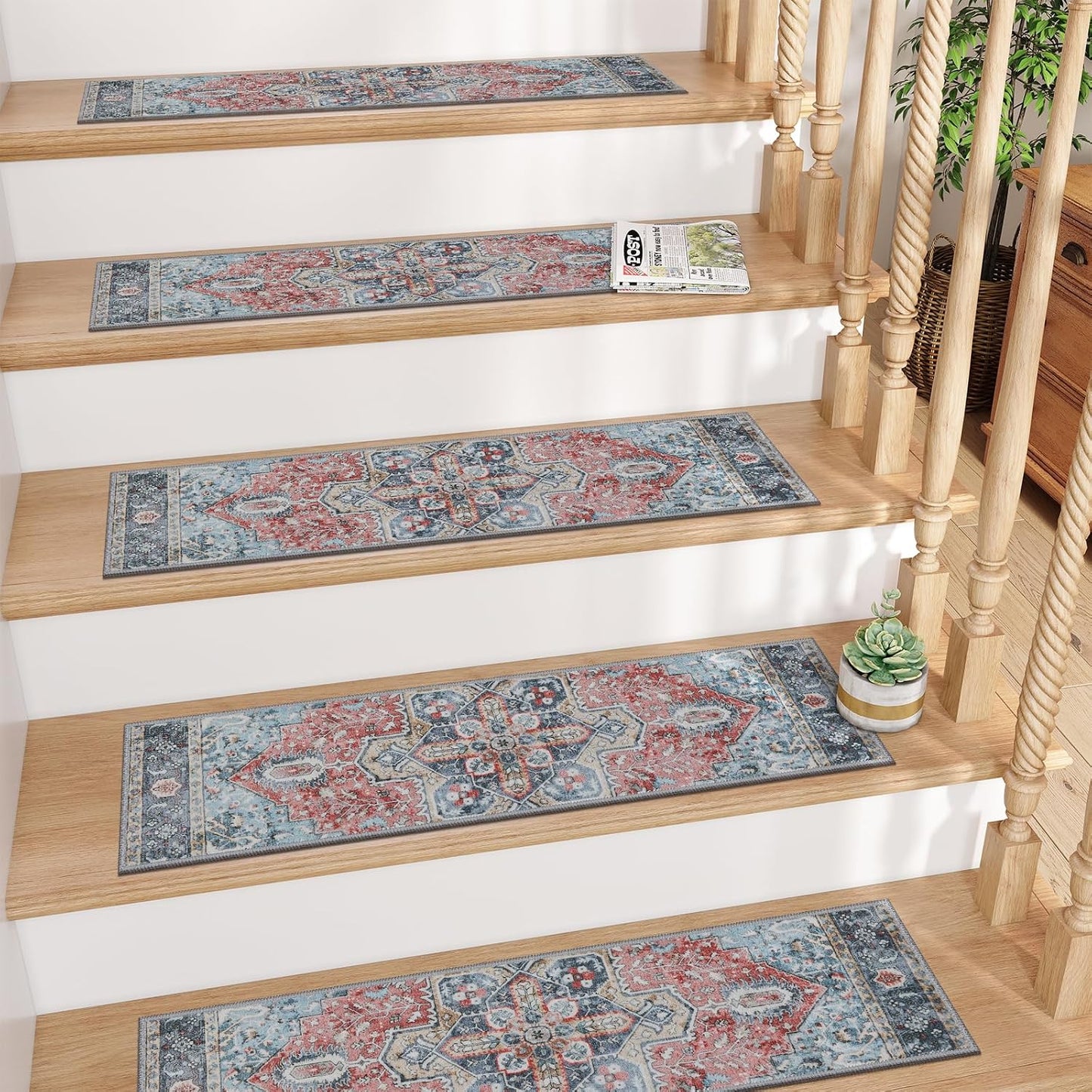 OJIA Stair Treads Non Slip for Wooden Steps Indoor 15PCS Carpet Stair Treads, Rubber Backing Stair Carpet Treads, Residue Free 8"x30" Staircase Step Treads Edging Stair Rugs for Kids & Pets, Gray