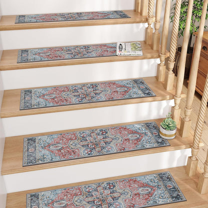 OJIA Stair Treads Non Slip for Wooden Steps Indoor 15PCS Carpet Stair Treads, Rubber Backing Stair Carpet Treads, Residue Free 8"x30" Staircase Step Treads Edging Stair Rugs for Kids & Pets, Gray