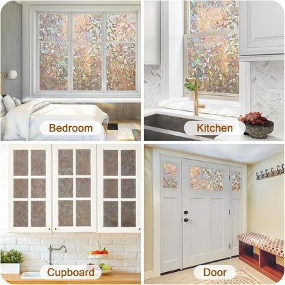Haton Window Privacy Film, Stained Glass Rainbow Film Decorative Window Clings, Static Cling Sun Blocking Stickers Decals Coverings Tint for Home Heat Control, Non-Adhesive 17.5" x 78.7"