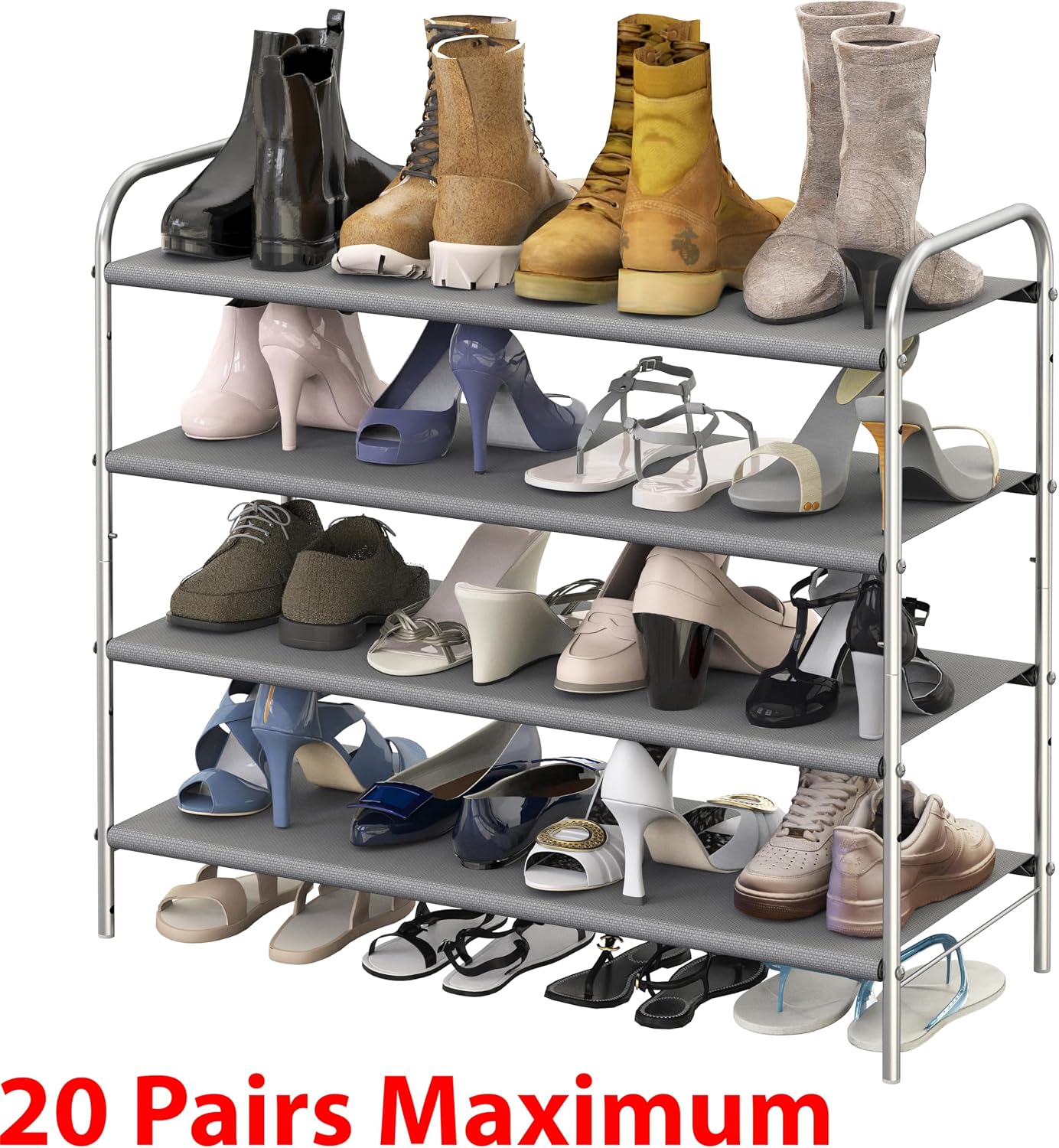 Simple Houseware 3-Tier Shoe Rack Storage Organizer, Grey – Space-Saving Shoe Shelf, Holds 9–16 Pairs, Sturdy Metal Frame, Easy Assembly – Closet, Entryway, Bedroom Shoe Storage Solution