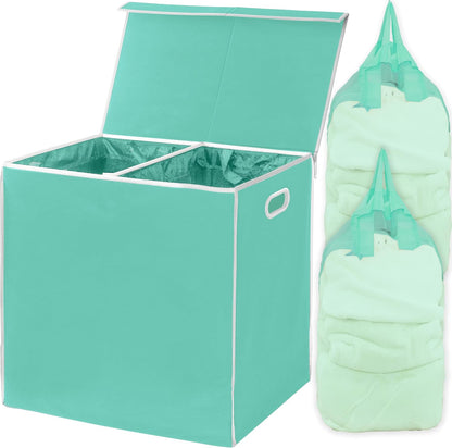 Simple Houseware Double Laundry Hamper with Lid and Removable Bags, Black