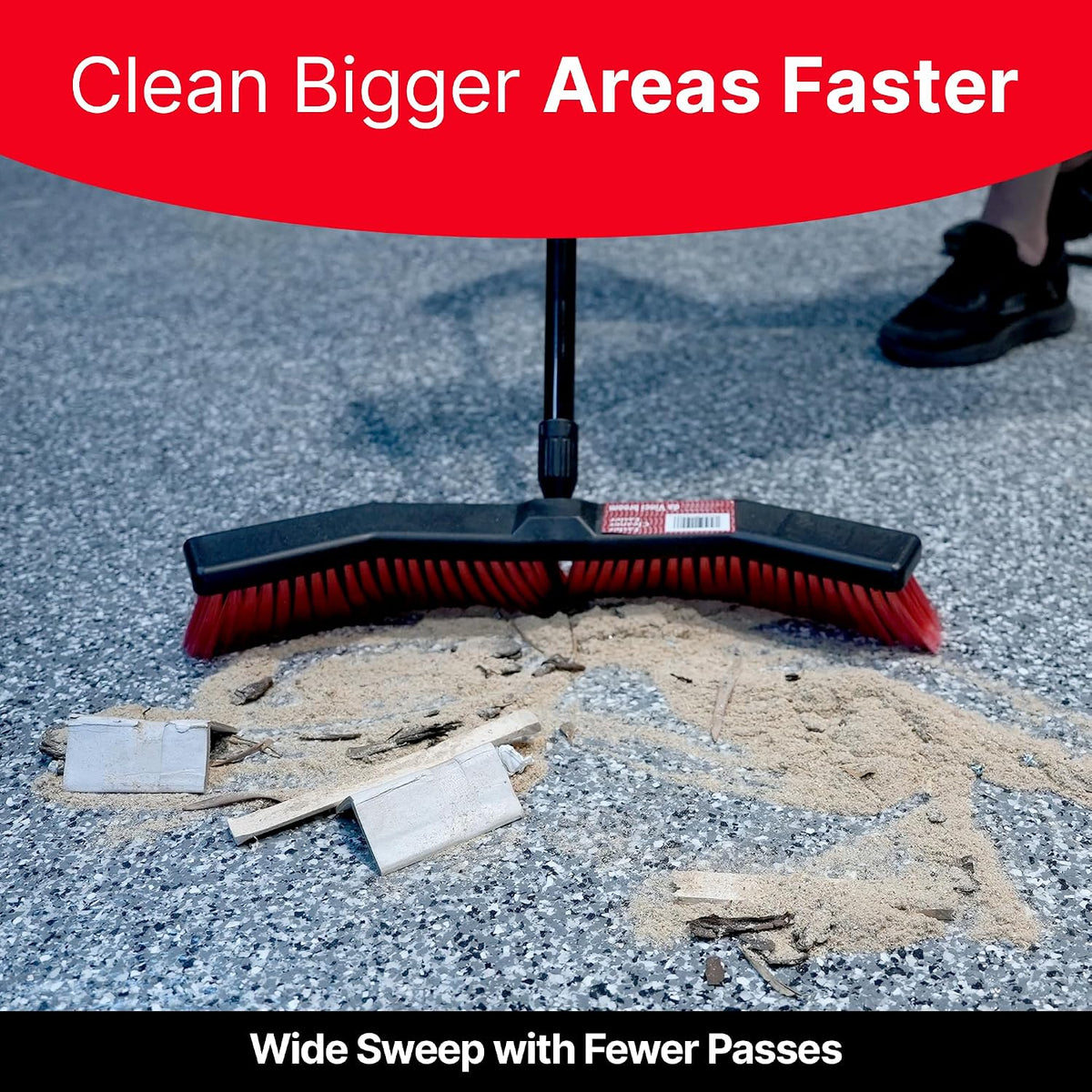 Da Vinci Heavy Duty Outdoor Push Broom, 25-Inch Head, 64" Length | 3-piece alloy steel handle, soft & stiff PVC bristles, sweeps garage, patio, concrete, tile & hardwood floors
