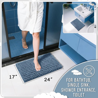 Yimobra Bathroom Rugs Non Slip Washable - Ultra Soft Absorbent Chenille Bath Mat, Quick Dry Shaggy Floor Carpet for Tub Shower, Gray Home Decor Accessories, 24x17 Inch