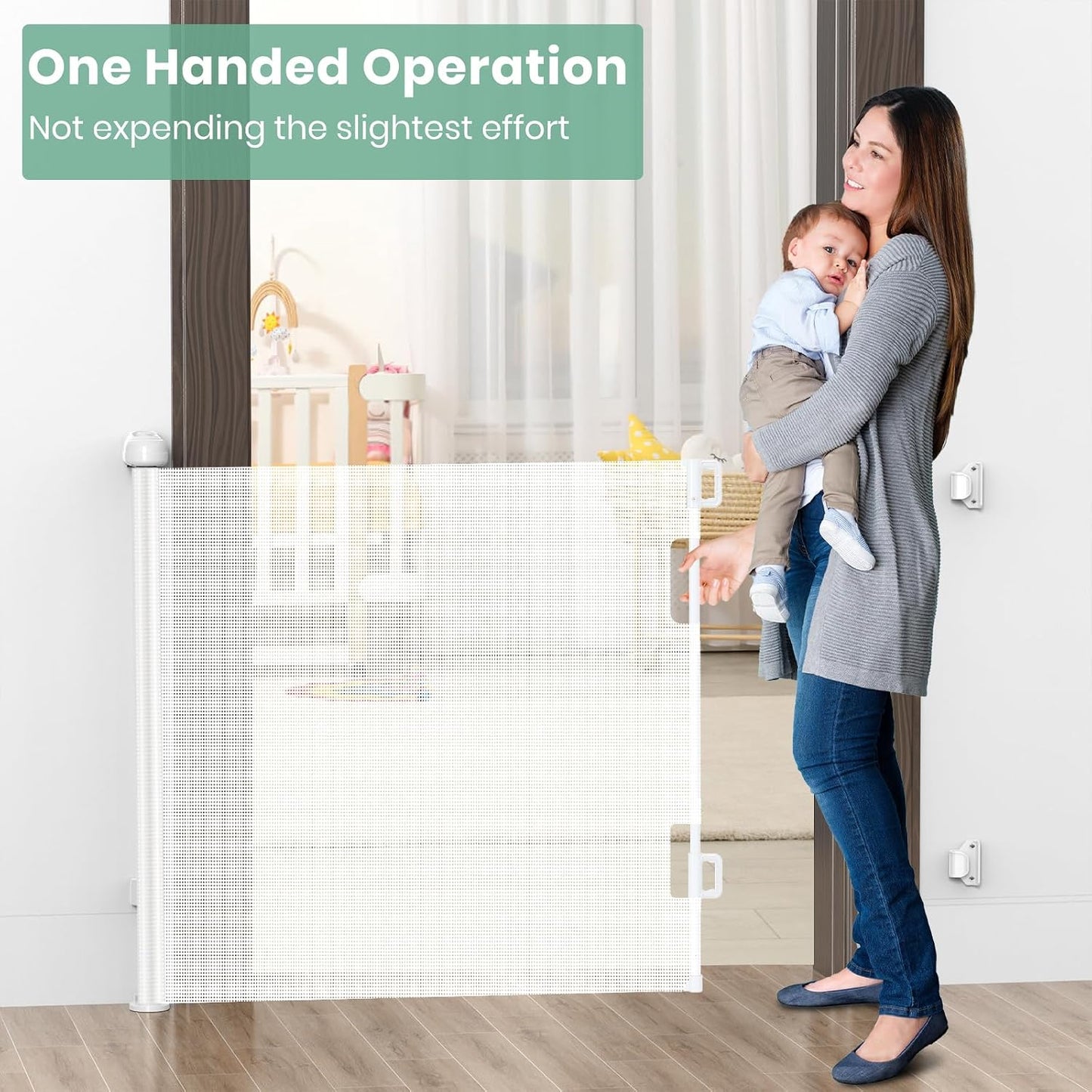 HAMOPY Retractable Baby Gate, 33" Tall, Extends up to 55" Wide, Durable Auto-Lock Baby Gates for Stairs, Mesh Dog Gate and Child Safety Gates for Doorways, Hallways, Indoor, Outdoor(Black)