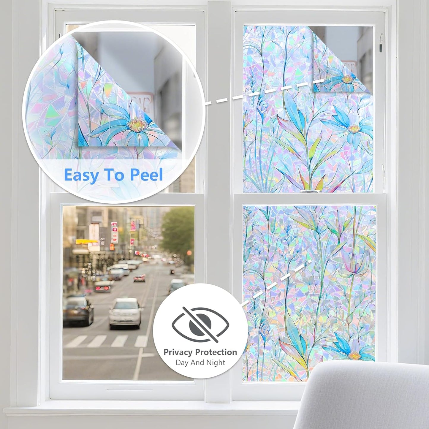 Finnez Window Privacy Film 3D Static Cling Window Film, No Glue Heat Control & 96% UV Blocking for Home Office, Decorative Frosted Glass Cover 17.5 Inch x 6.5 Feet