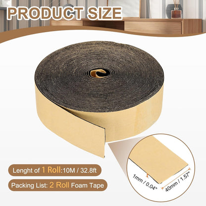 PATIKIL Foam Insulation Tape, 1-1/2" W x 1/8" t x 32.8FT Self Adhesive Weather Stripping Door Seal Strip for Door Window Air Conditioning, Black - Colors A