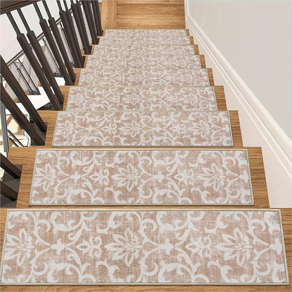 Lahome Carpet Stair Treads Non Slip Backing, 15 Pack 8" X 30" Stair Treads for Wooden Steps Indoor, Soft Washable Stairway Stair Runners Oriental Staircase Rugs for Kids Pets Elders(15pc, Grey)