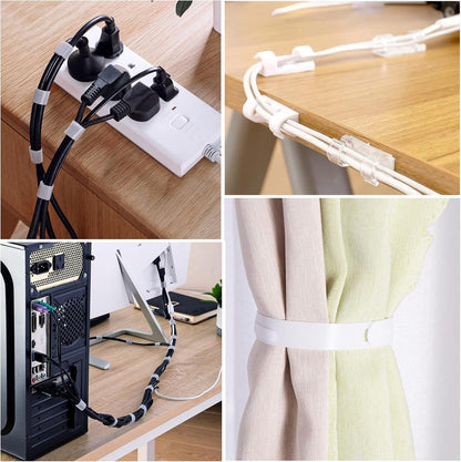 White Cable Management Organizer Kit 4 Cable Sleeve Split 311Pcs | 47Cable Clips 12Cord Clips Holder,22 Cable Ties, 20 adhesive Wall cable Tie, 200Fasten Cable Ties for TV Electronics