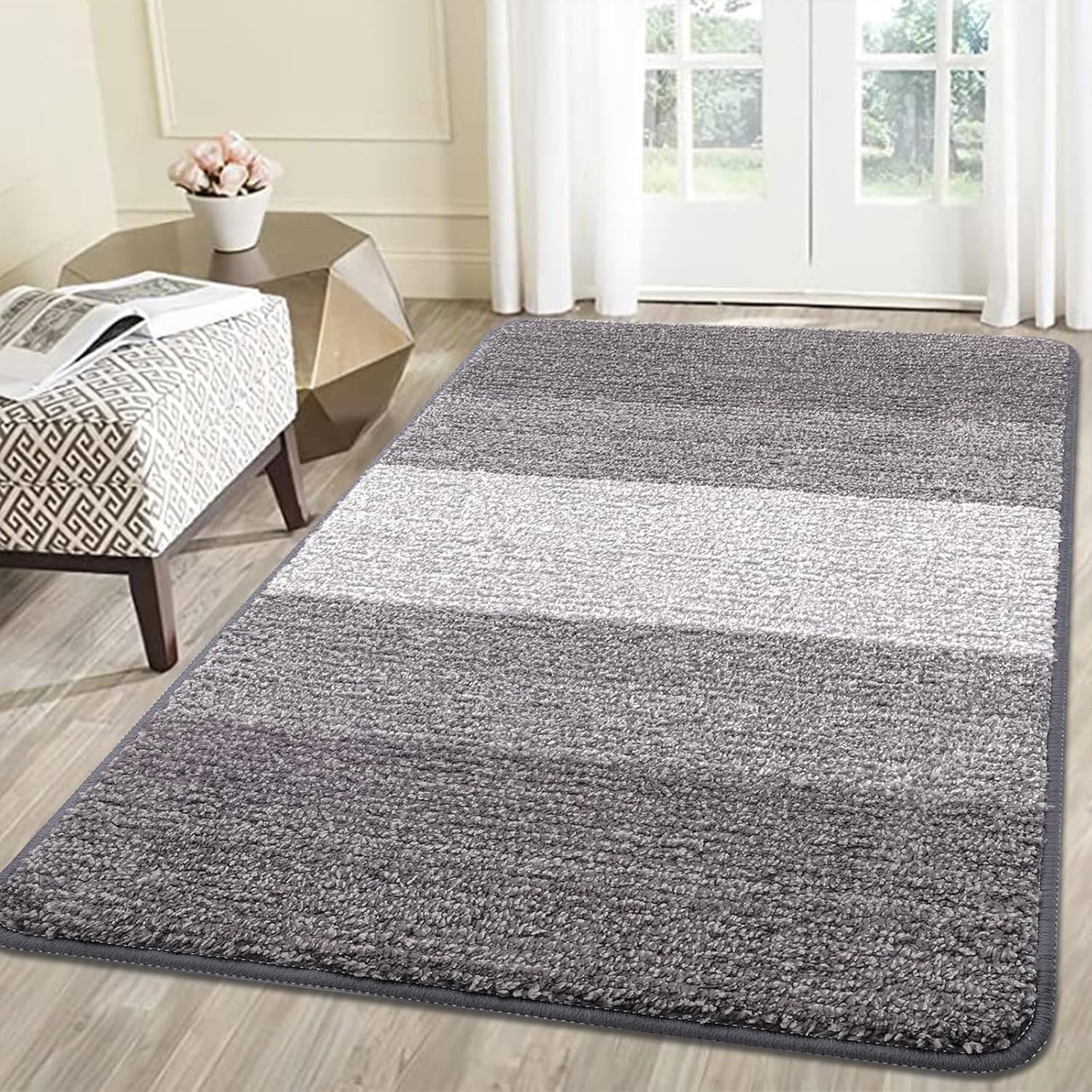 Kitinjoy Indoor Outdoor Door Mat, 32x20 Non-Slip Absorbent Dirt Trapper, Low-Profile Washable Inside Entrance Front Floor Mat, Sturdy Soft Entry Doormats for Entryway, Grey