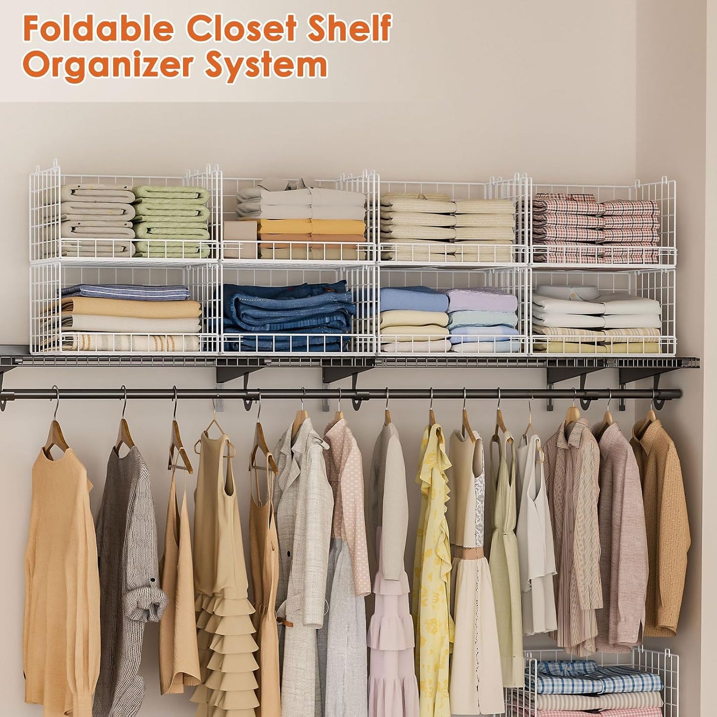 Yociyoga 4-Tier Stackable Closet Organizers and Storage Shelves, Foldable Closet Shelf Organizer, Black(Patent Protection)(Patent No. 30022416)