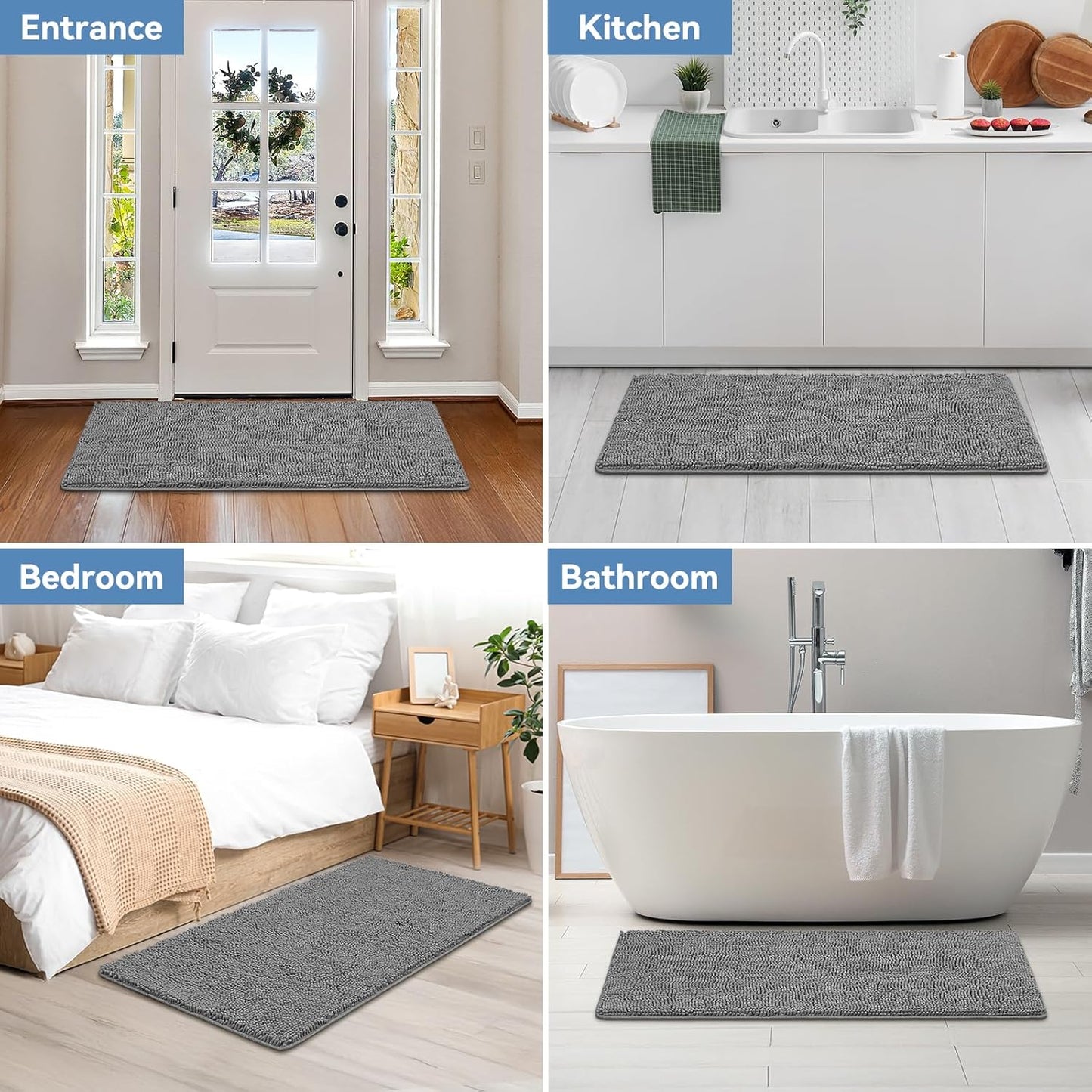 Bcoimo Bathroom Rugs 24x17, Bath Mats for Bathroom Non Slip with Rubber Backing,High Absorbent Microfiber Bath Rugs Quick Drying, Machine Washable, Durable Decor