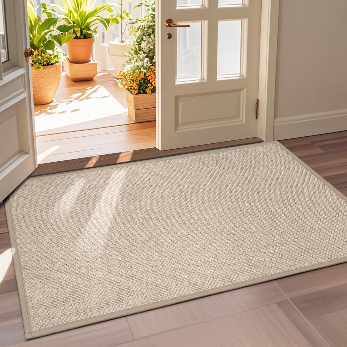 LEKEEPGO Door Mat 17"x29", Non Slip Door Mat Indoor Entrance, Rubber Backing Indoor Door mats Washable Absorbent Low-Profile Doormat Front Entryway Entry Resist Dirt Inside Door Mats, Khaki